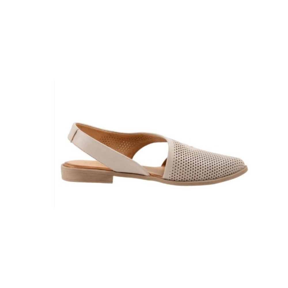 Bueno Women's Bianca Perf Leather Asymmetrical Slingback Flats - Light Grey