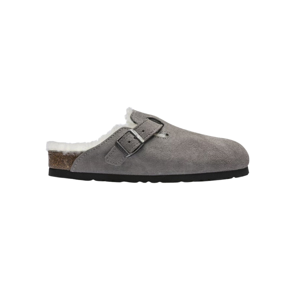 Birkenstock Boston VL Shearling Suede Leather Clog Sandal - Stone Coin