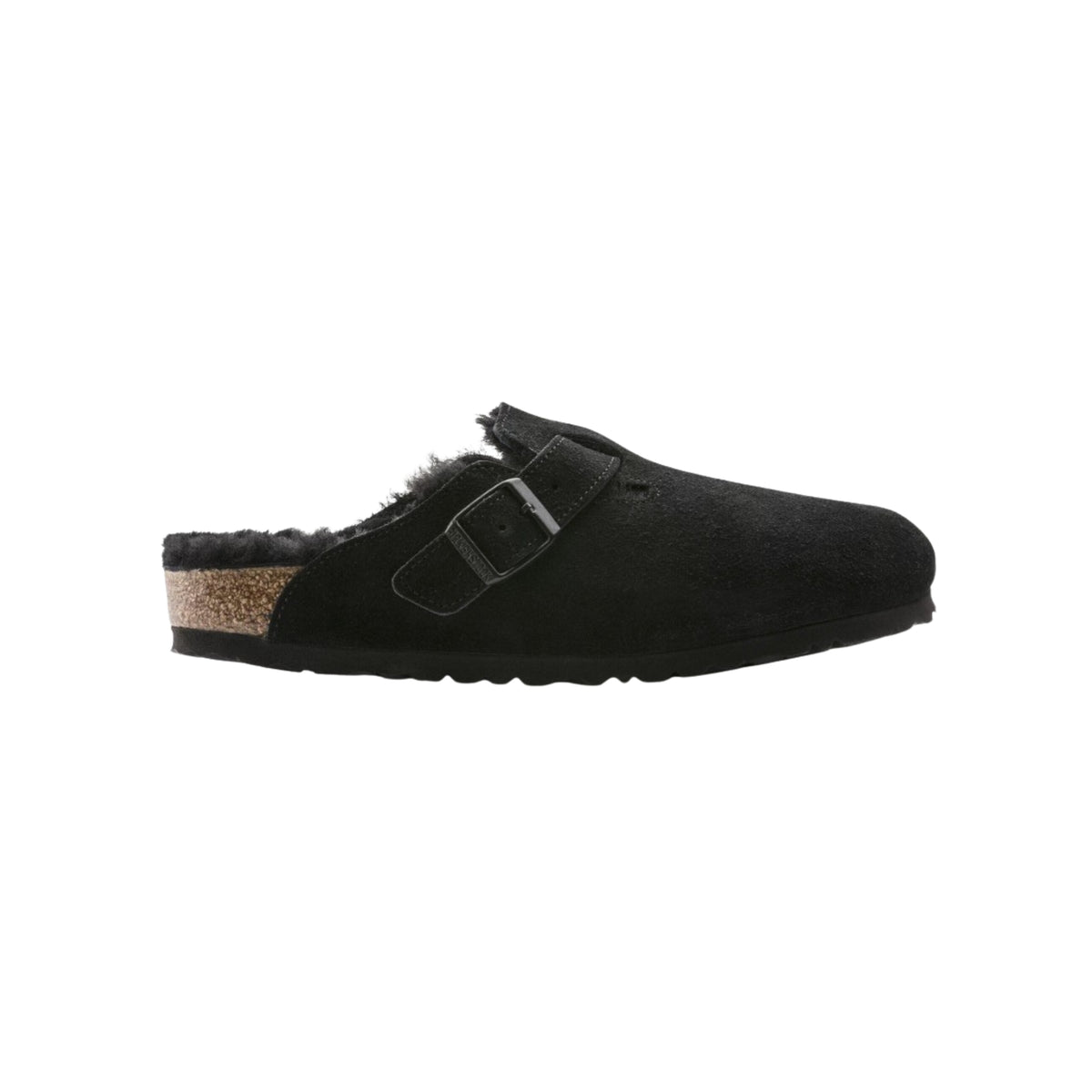 Birkenstock Boston VL Shearling Suede Leather Black Unisex Clog Sandal