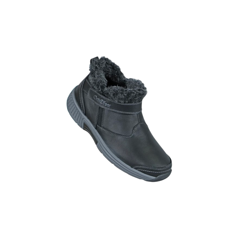 OrthoFeet Women's Siena Faux Fur-Lined Ankle Boot - Black