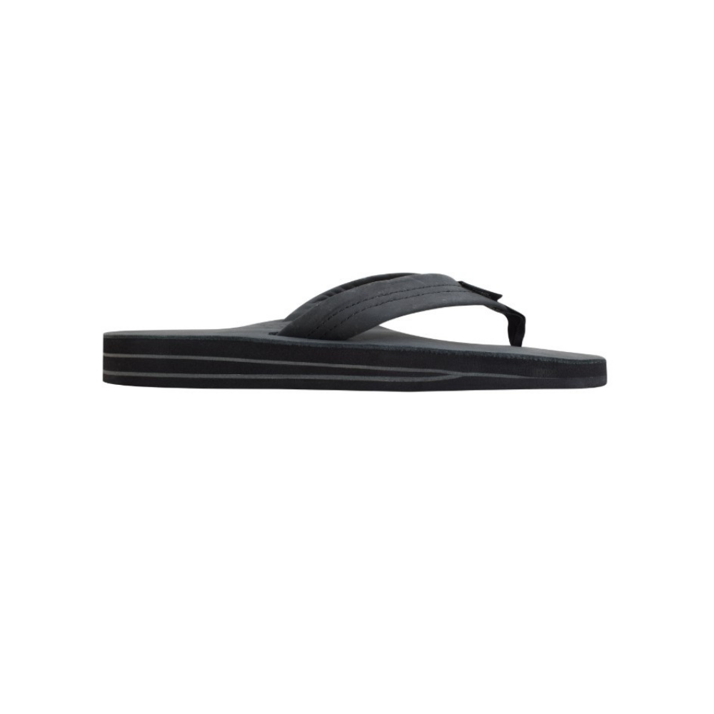 Rainbow Sandals Men's Leather Double Layer Wide Strap Leather Flip Flop - Black