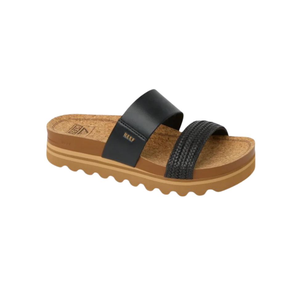 REEF Cushion Vista Hi Women's Sandal – Dual-Strap Platform in Black Braid