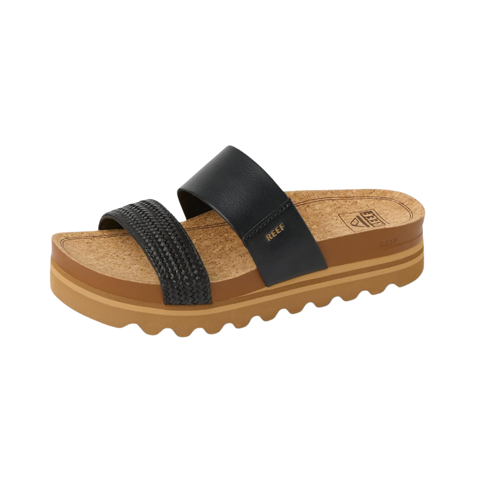 REEF Cushion Vista Hi Women's Sandal – Dual-Strap Platform in Black Braid
