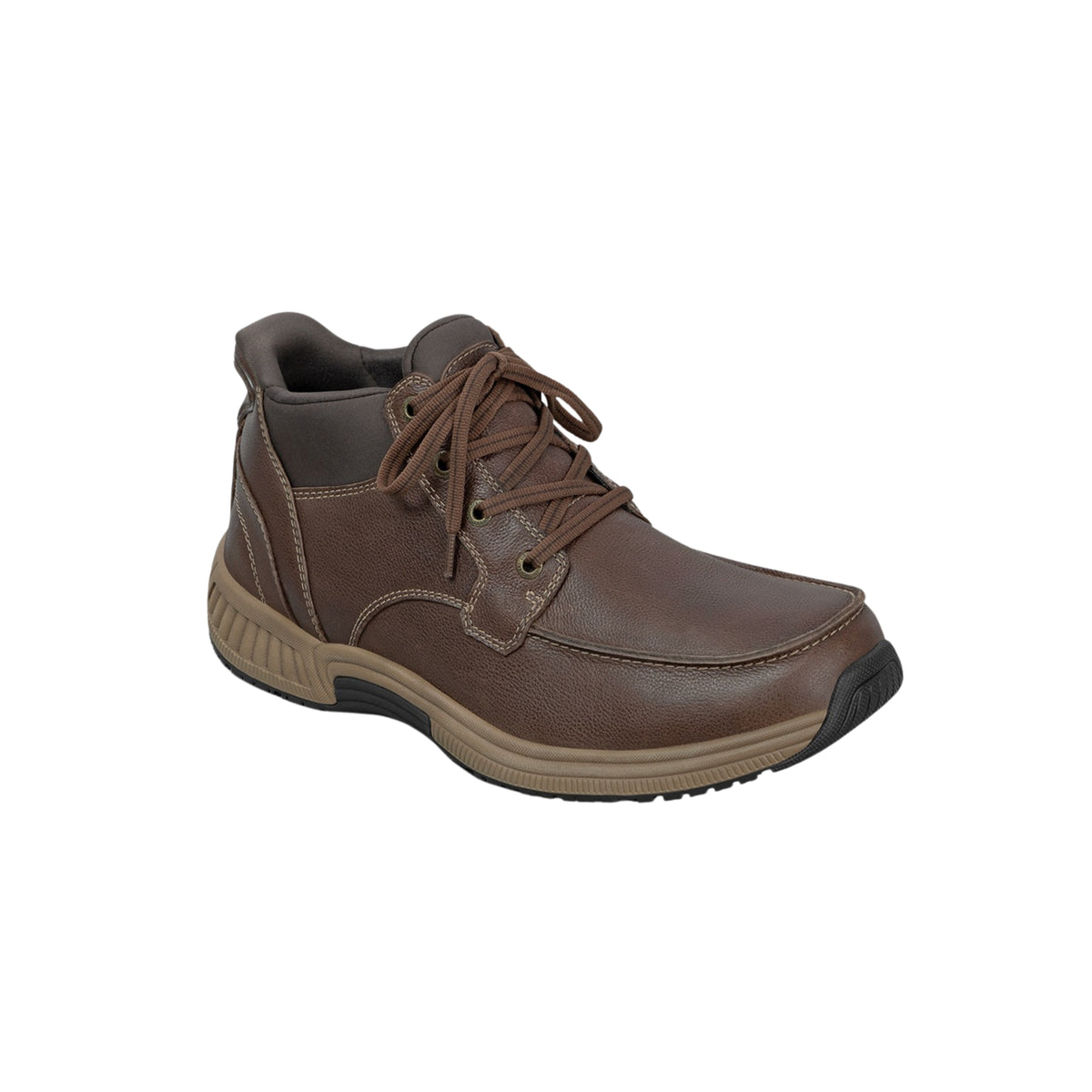 Orthofeet Men's Verno Hands-Free Slip-Resistant Leather Boot – Brown
