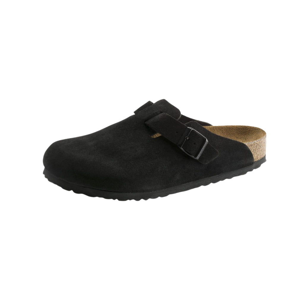Birkenstock Boston Soft Footbed Unisex Suede Leather Clog Sandals - Black