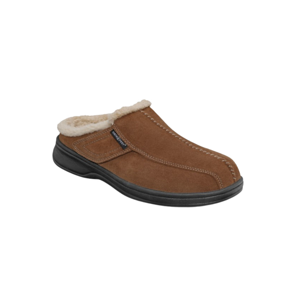Orthofeet Men’s Asheville Orthopedic Leather Slippers – Brown