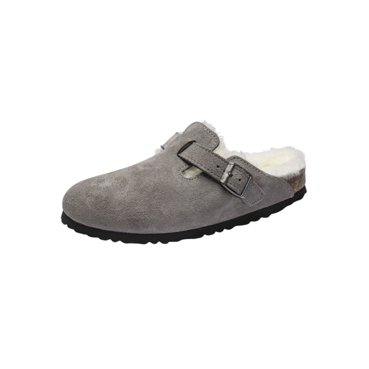 Birkenstock Boston VL Shearling Suede Leather Clog Sandal - Stone Coin