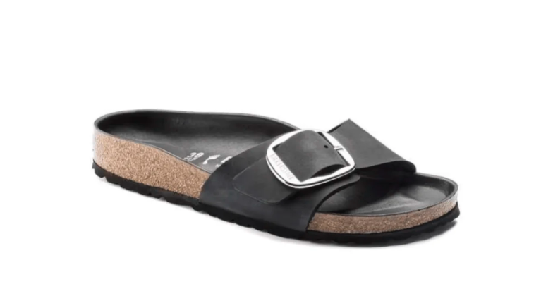 Birkenstock Madrid Big Buckle Oiled Leather Sandals - Black | Narrow