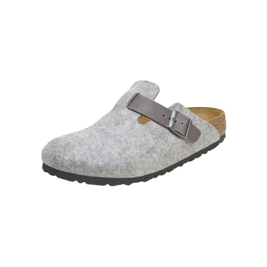 Birkenstock Unisex Boston Clog Sandals Natural Leather-Felt - Light Gray
