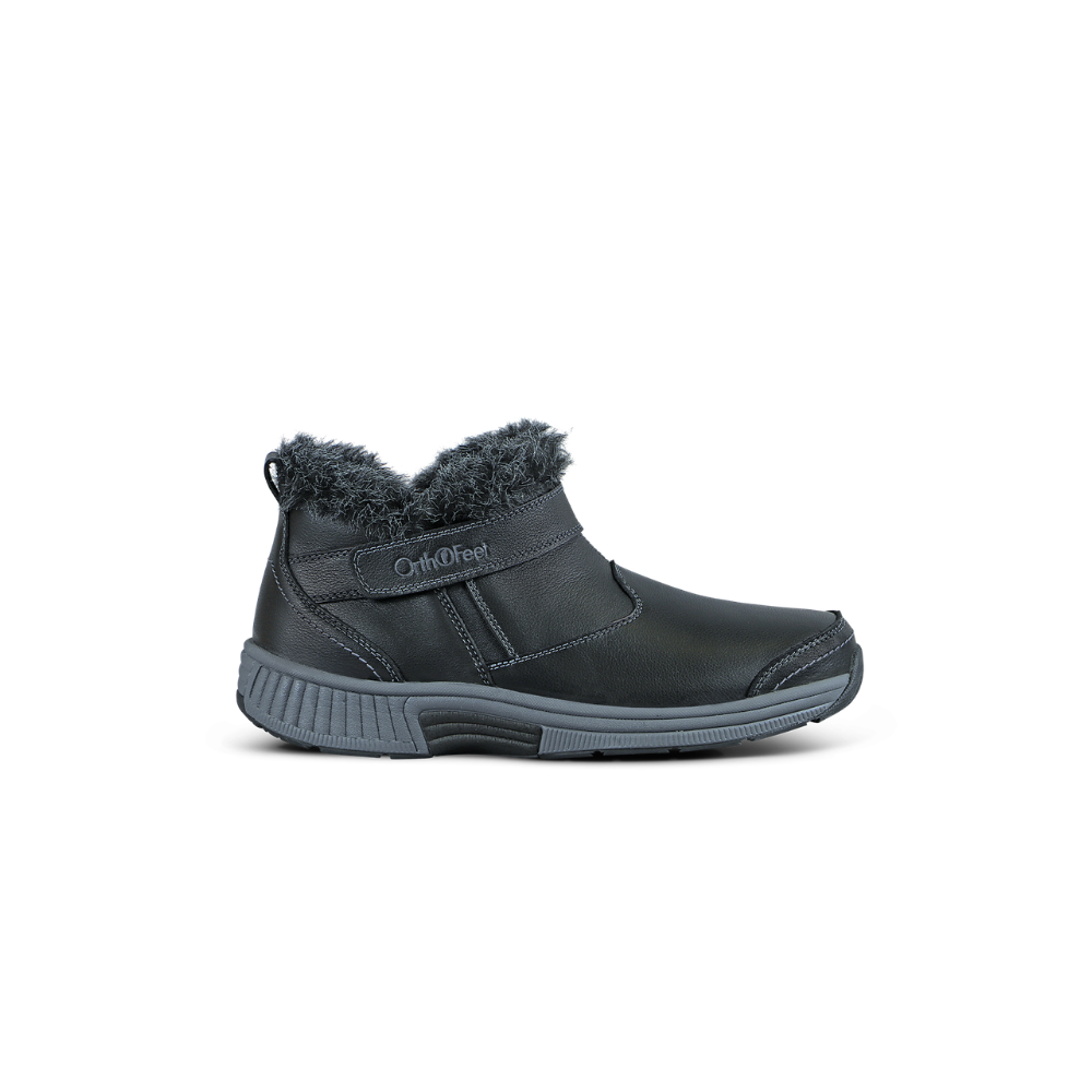 OrthoFeet Women's Siena Faux Fur-Lined Ankle Boot - Black