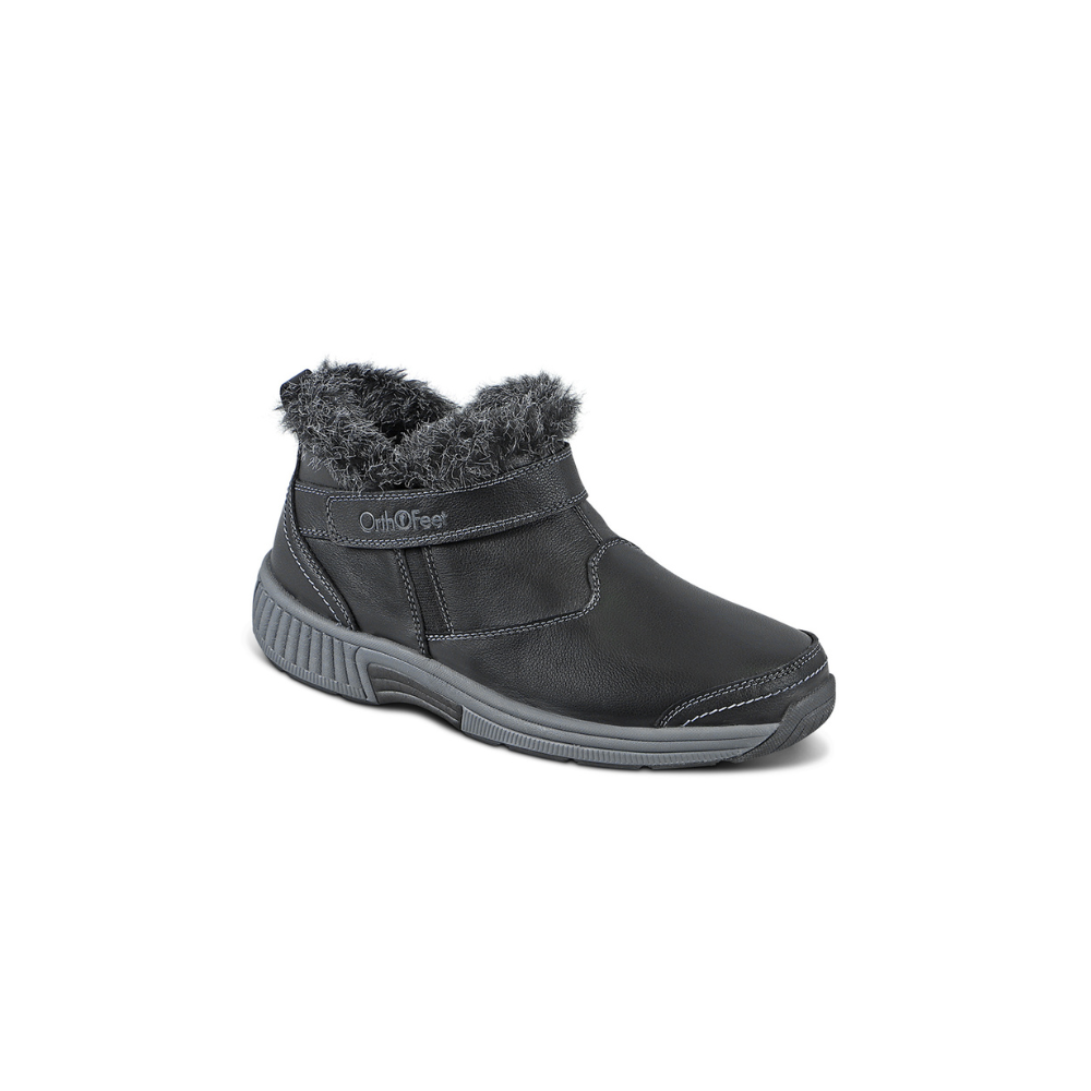OrthoFeet Women's Siena Faux Fur-Lined Ankle Boot - Black