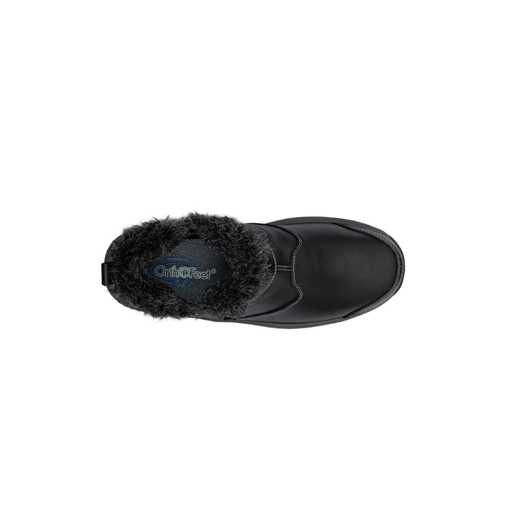 OrthoFeet Women's Siena Faux Fur-Lined Ankle Boot - Black