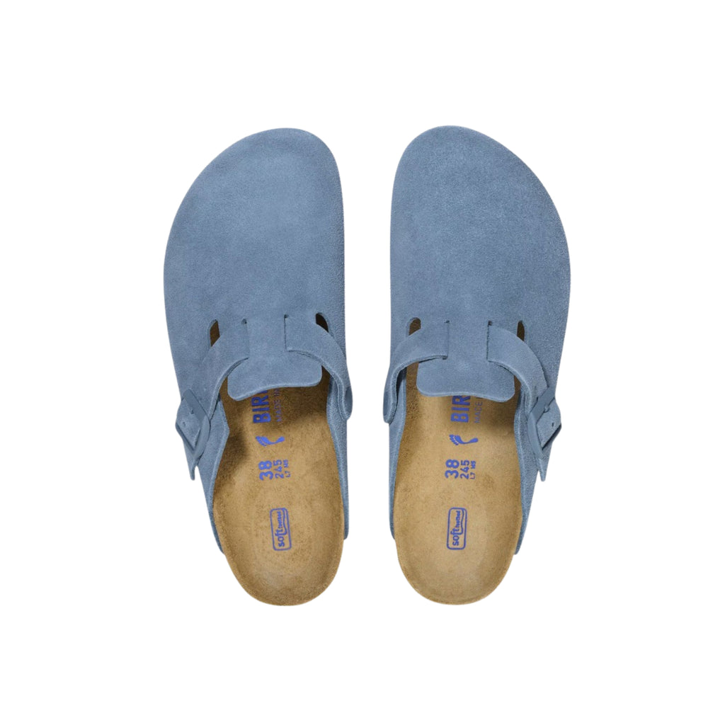 Birkenstock Boston Soft Footbed Unisex Suede Leather Clog Sandals - Elemental Blue