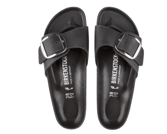 Birkenstock Madrid Big Buckle Oiled Leather Sandals - Black | Narrow