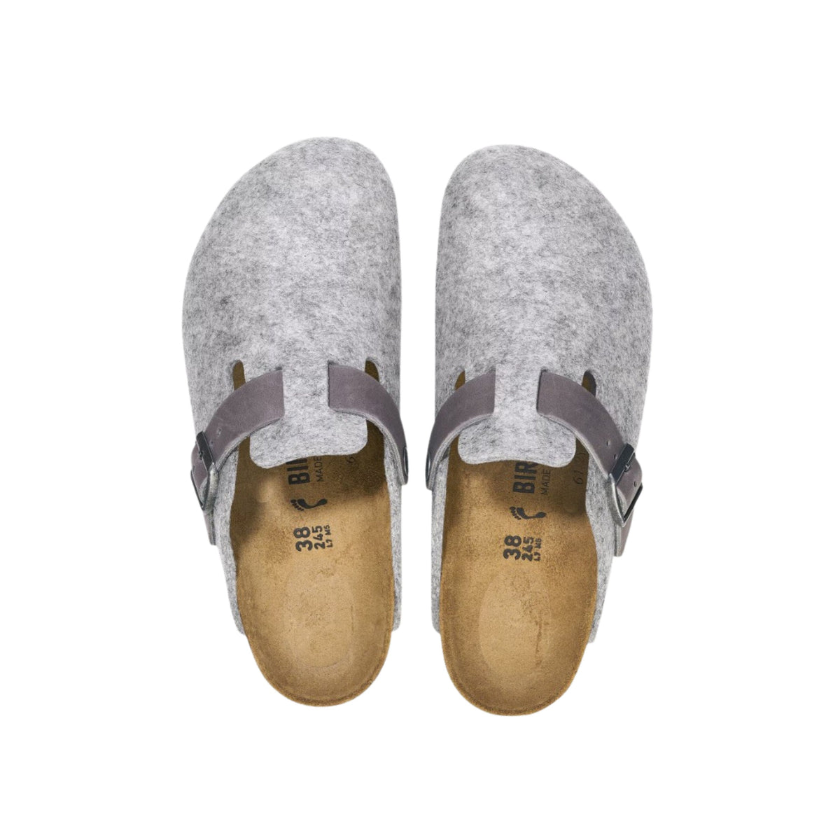 Birkenstock Unisex Boston Clog Sandals Natural Leather-Felt - Light Gray