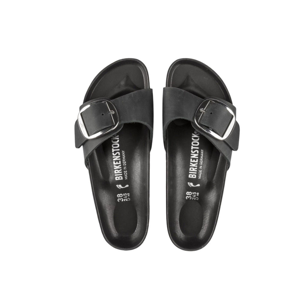 Birkenstock Madrid Big Buckle Oiled Leather Sandals - Black | Narrow