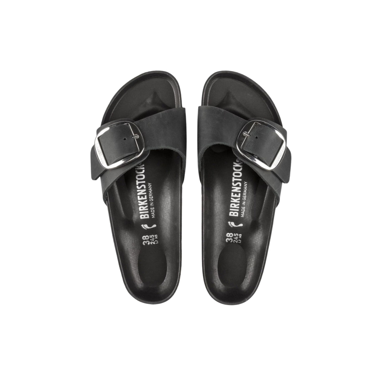 Birkenstock Madrid Big Buckle Oiled Leather Sandals - Black | Narrow