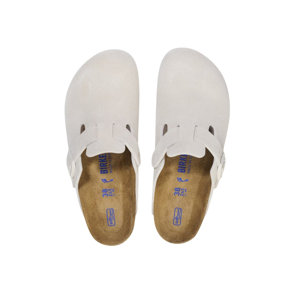 Birkenstock Boston Soft Footbed Suede Clog – Unisex, Antique White Color