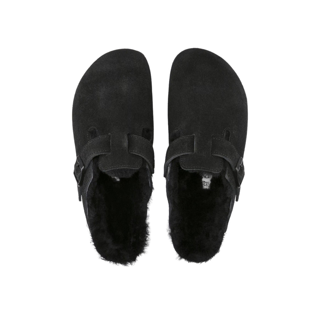 Birkenstock Boston VL Shearling Suede Leather Black Unisex Clog Sandal