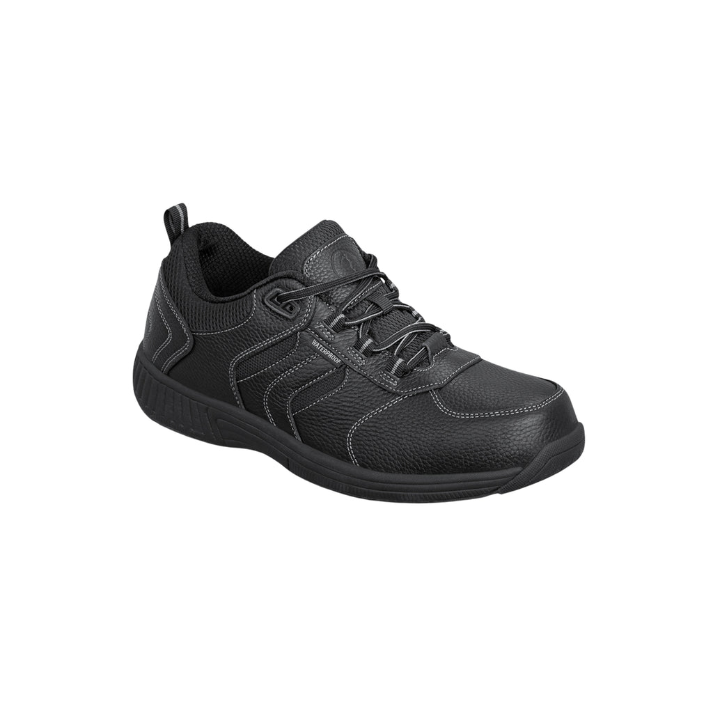 Orthofeet Men’s Pacific Palisades Waterproof Leather Sneakers – Black