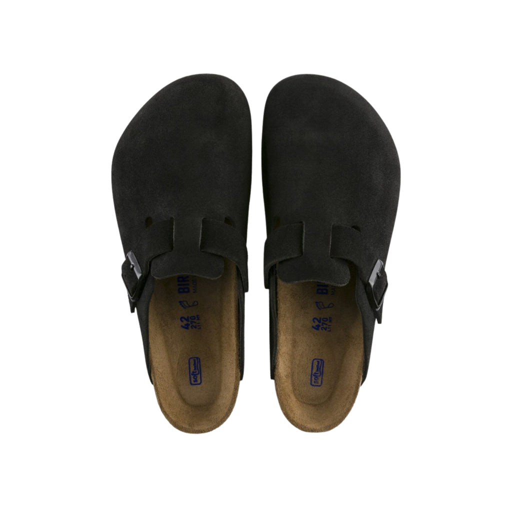 Birkenstock Boston Soft Footbed Unisex Suede Leather Clog Sandals - Black