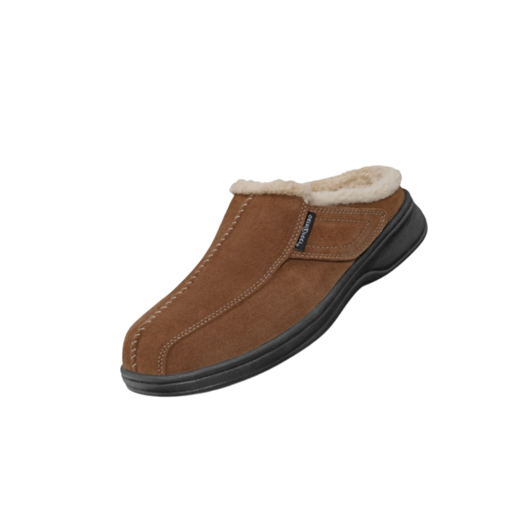 Orthofeet Men’s Asheville Orthopedic Leather Slippers – Brown