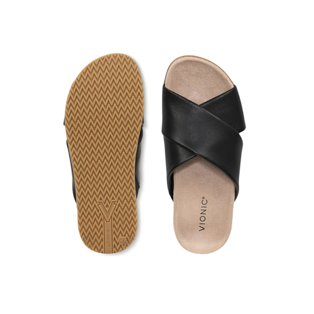 Vionic Women's Etna Structured Crossover Slide Sandals - Black Leather
