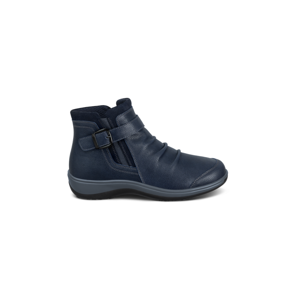 OrthoFeet Women's Heidi Leather Ankle Boot - Navy
