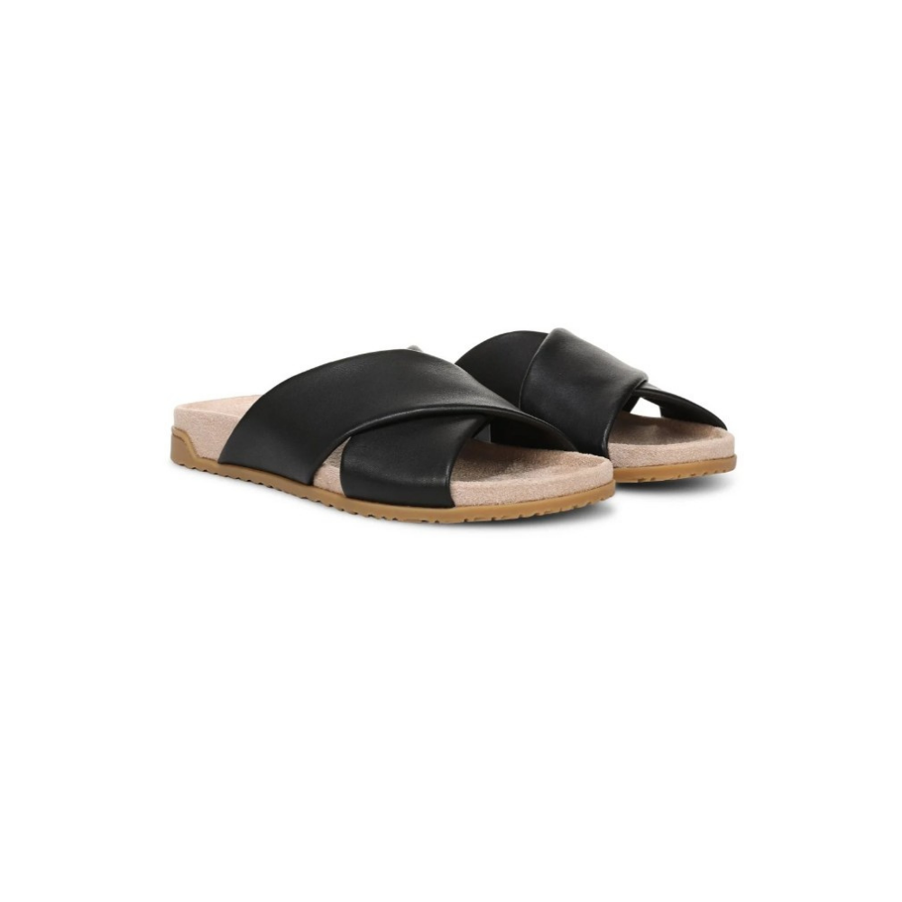 Vionic Women's Etna Structured Crossover Slide Sandals - Black Leather