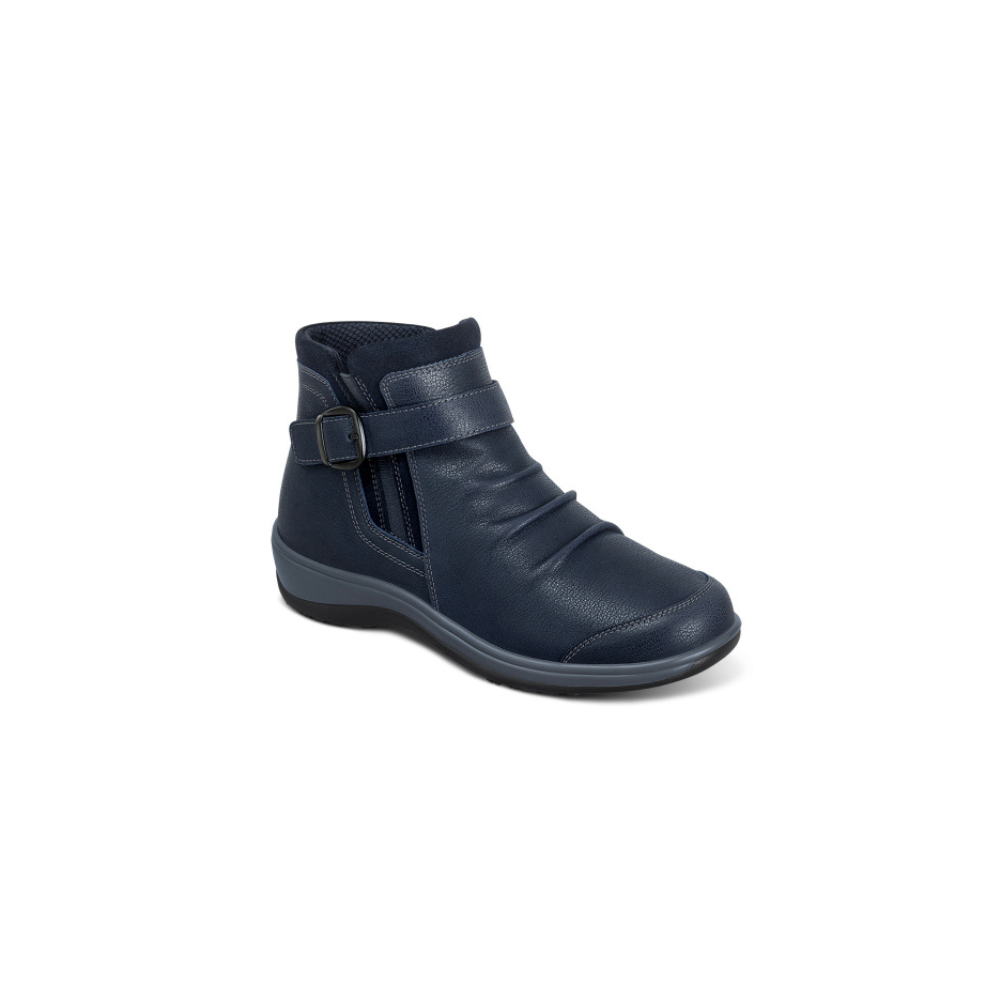 OrthoFeet Women's Heidi Leather Ankle Boot - Navy
