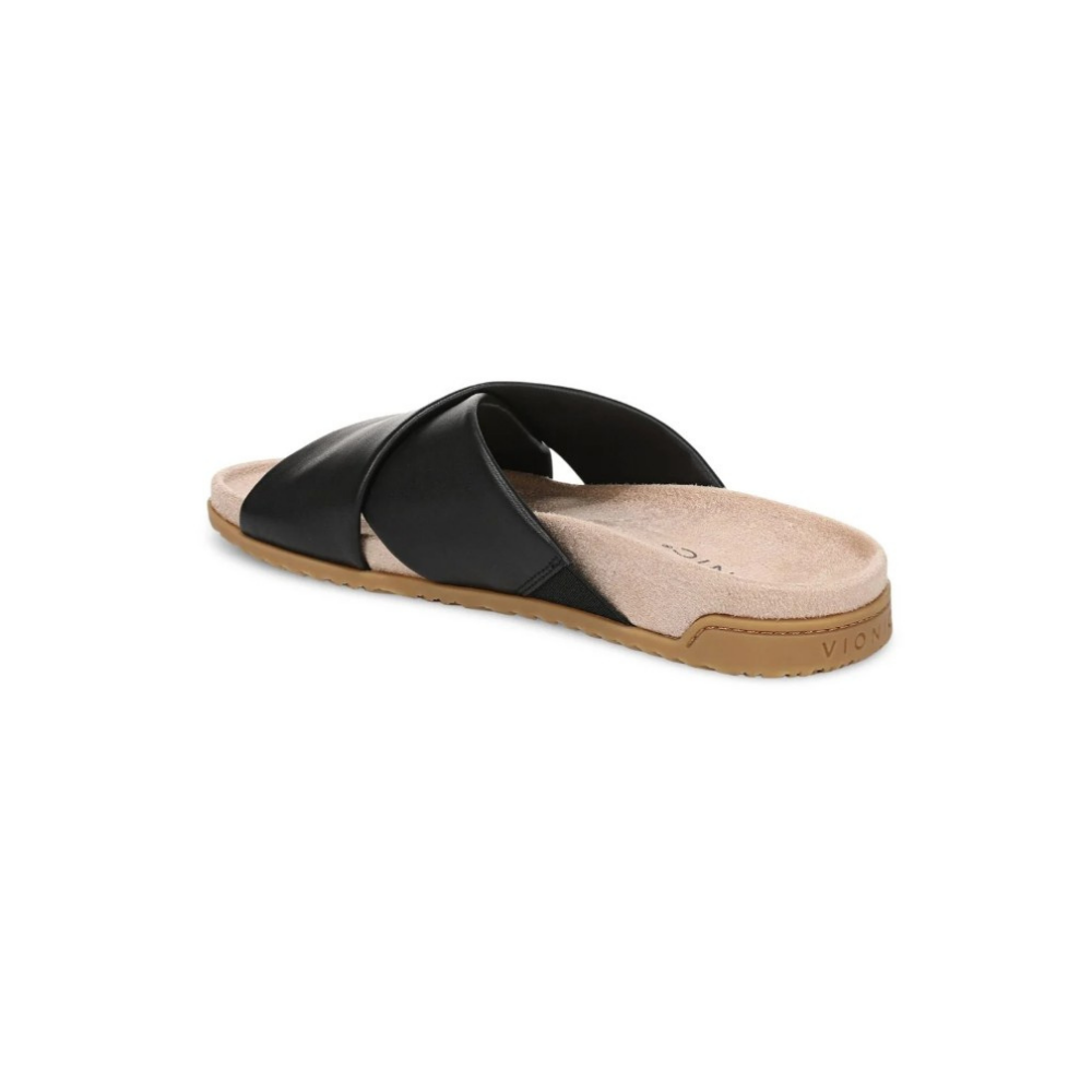 Vionic Women's Etna Structured Crossover Slide Sandals - Black Leather