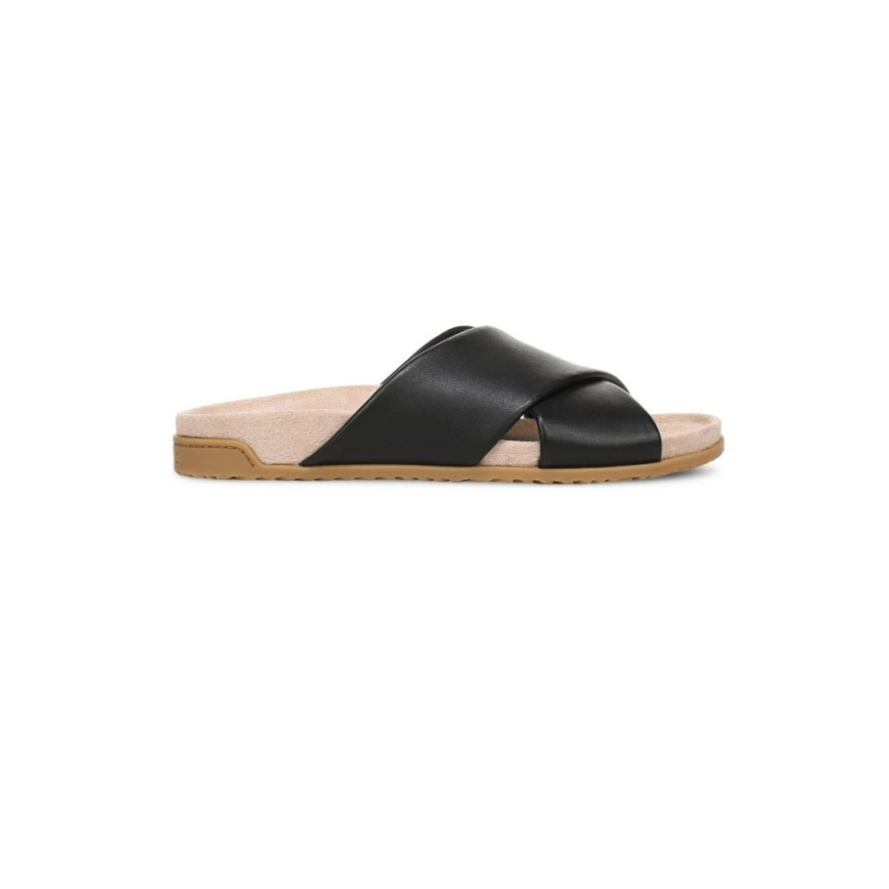 Vionic Women's Etna Structured Crossover Slide Sandals - Black Leather