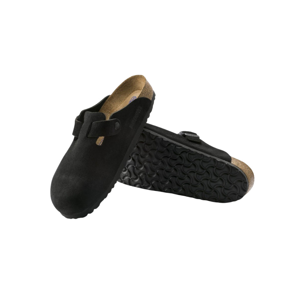 Birkenstock Boston Soft Footbed Unisex Suede Leather Clog Sandals - Black