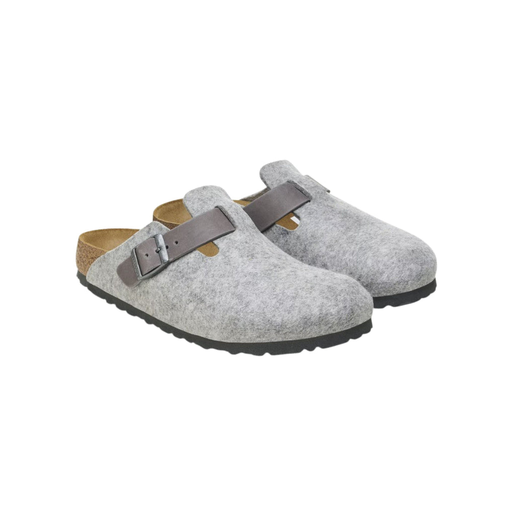 Birkenstock Unisex Boston Clog Sandals Natural Leather-Felt - Light Gray