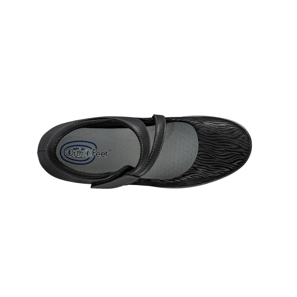 Orthofeet Women's Ella Arch Support Mary Jane Wedge Shoe - Black
