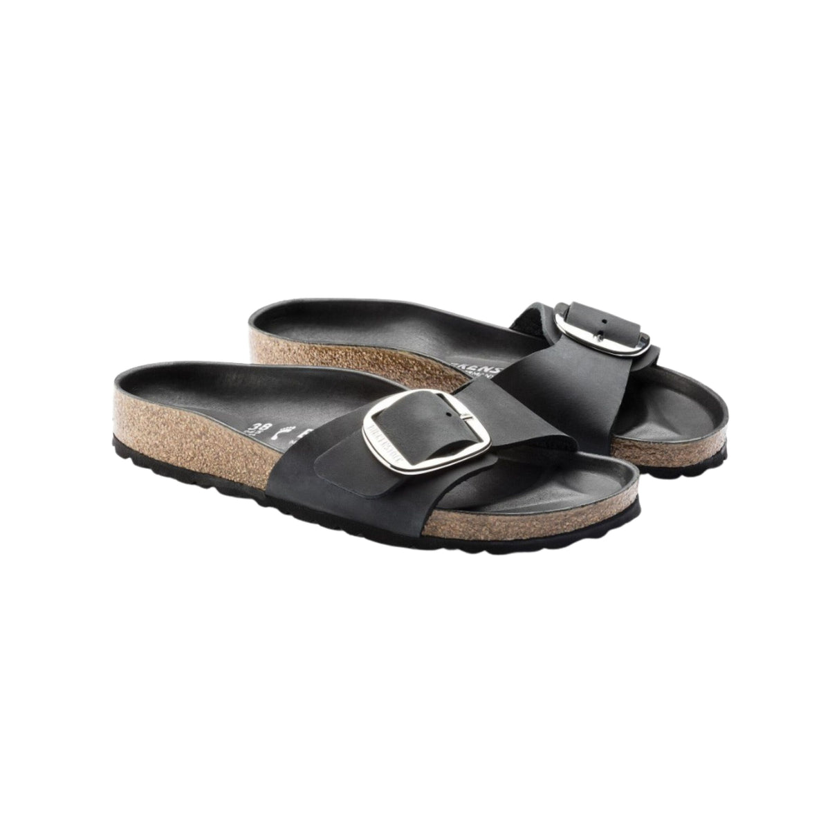 Birkenstock Madrid Big Buckle Oiled Leather Sandals - Black | Narrow