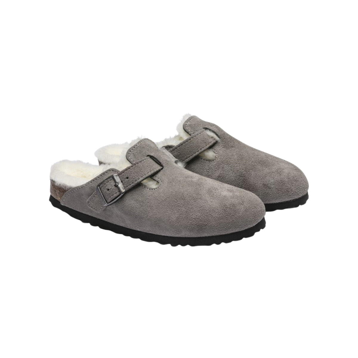 Birkenstock Boston VL Shearling Suede Leather Clog Sandal - Stone Coin