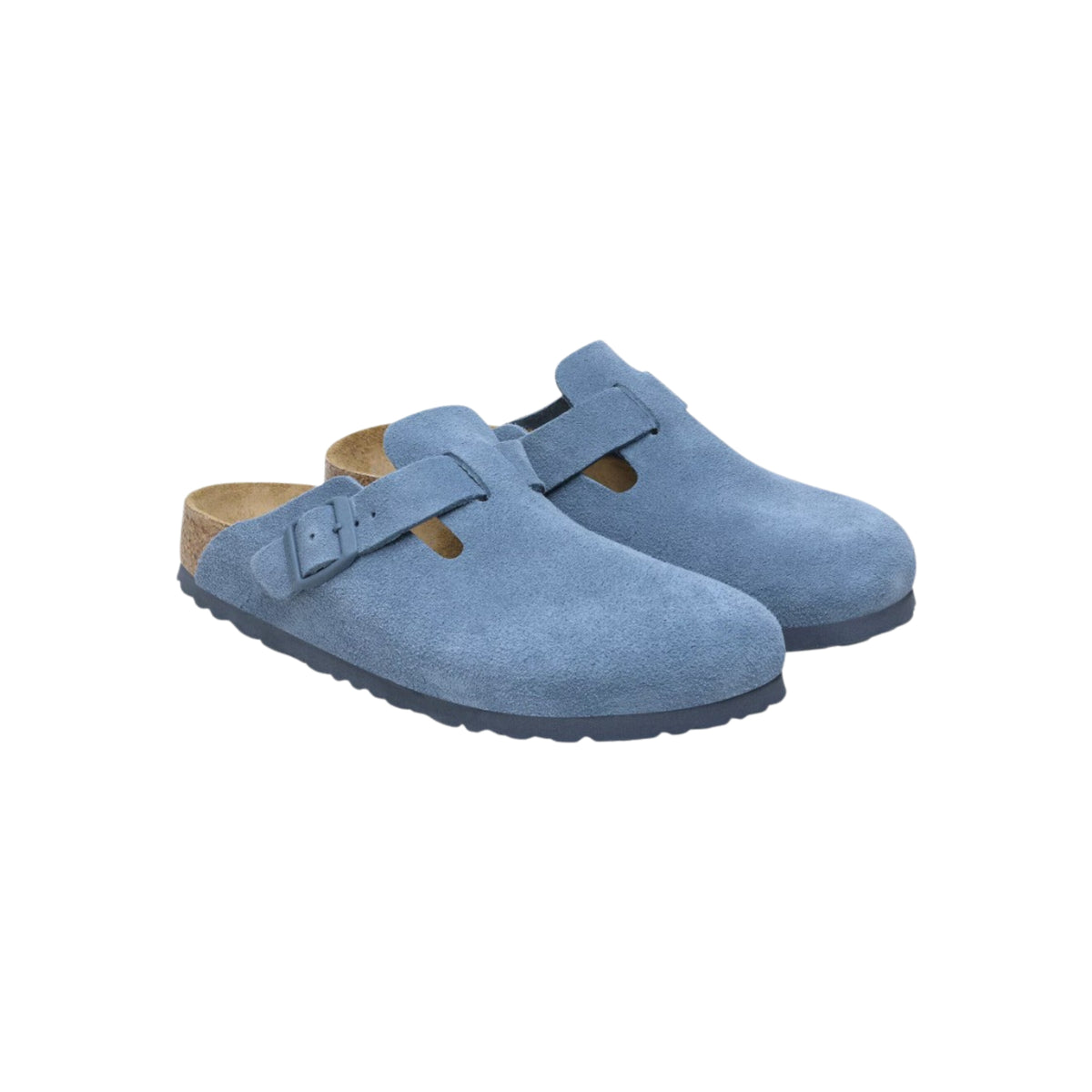 Birkenstock Boston Soft Footbed Unisex Suede Leather Clog Sandals - Elemental Blue