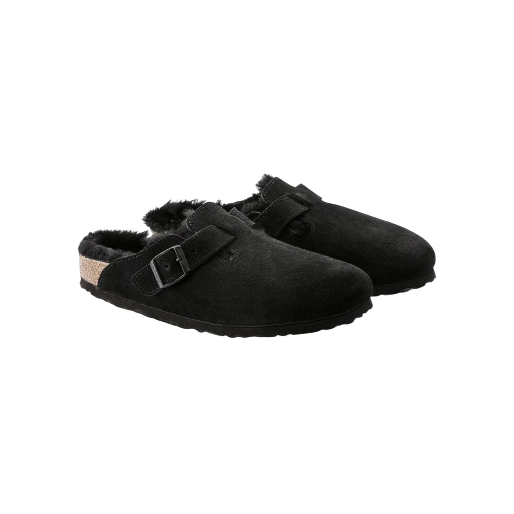 Birkenstock Boston VL Shearling Suede Leather Black Unisex Clog Sandal