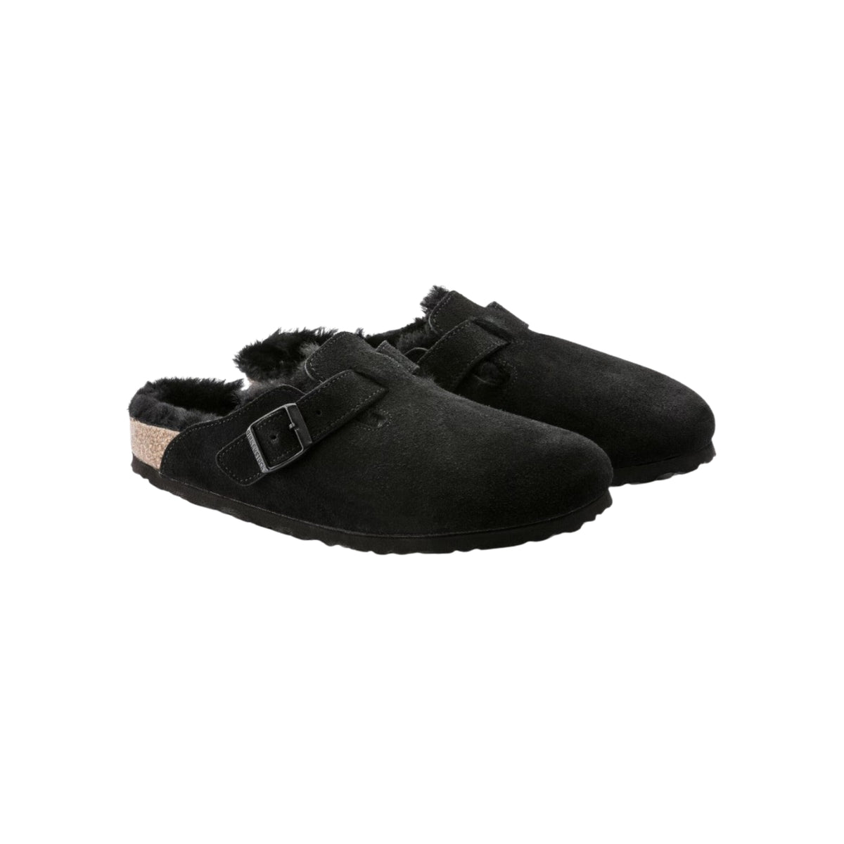 Birkenstock Boston VL Shearling Suede Leather Black Unisex Clog Sandal