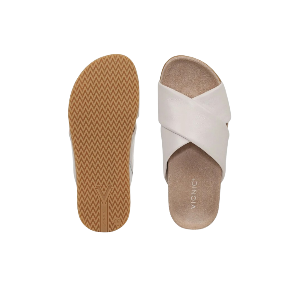 Vionic Women's Etna Structured Crossover Slide Sandals - Sea Salt Leather