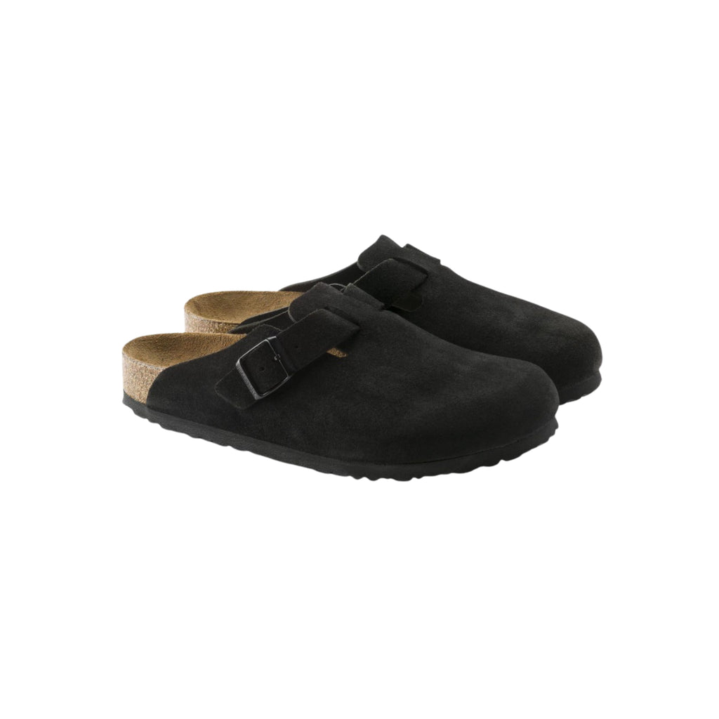 Birkenstock Boston Soft Footbed Unisex Suede Leather Clog Sandals - Black