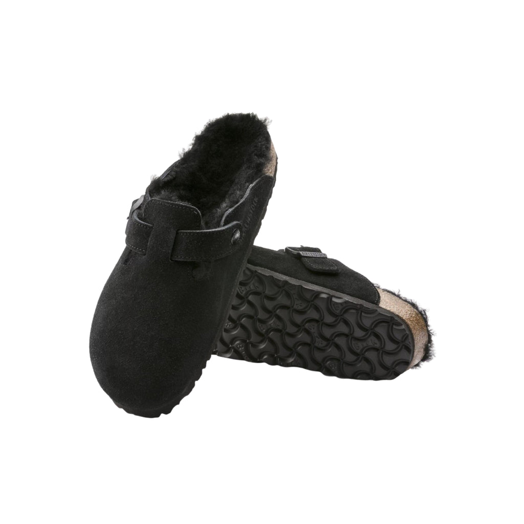 Birkenstock Boston VL Shearling Suede Leather Black Unisex Clog Sandal