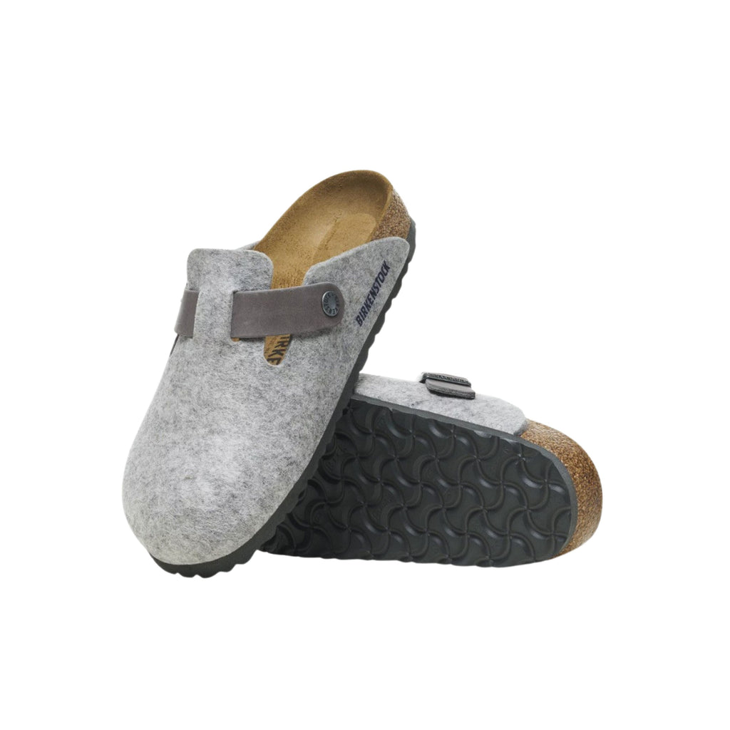 Birkenstock Unisex Boston Clog Sandals Natural Leather-Felt - Light Gray