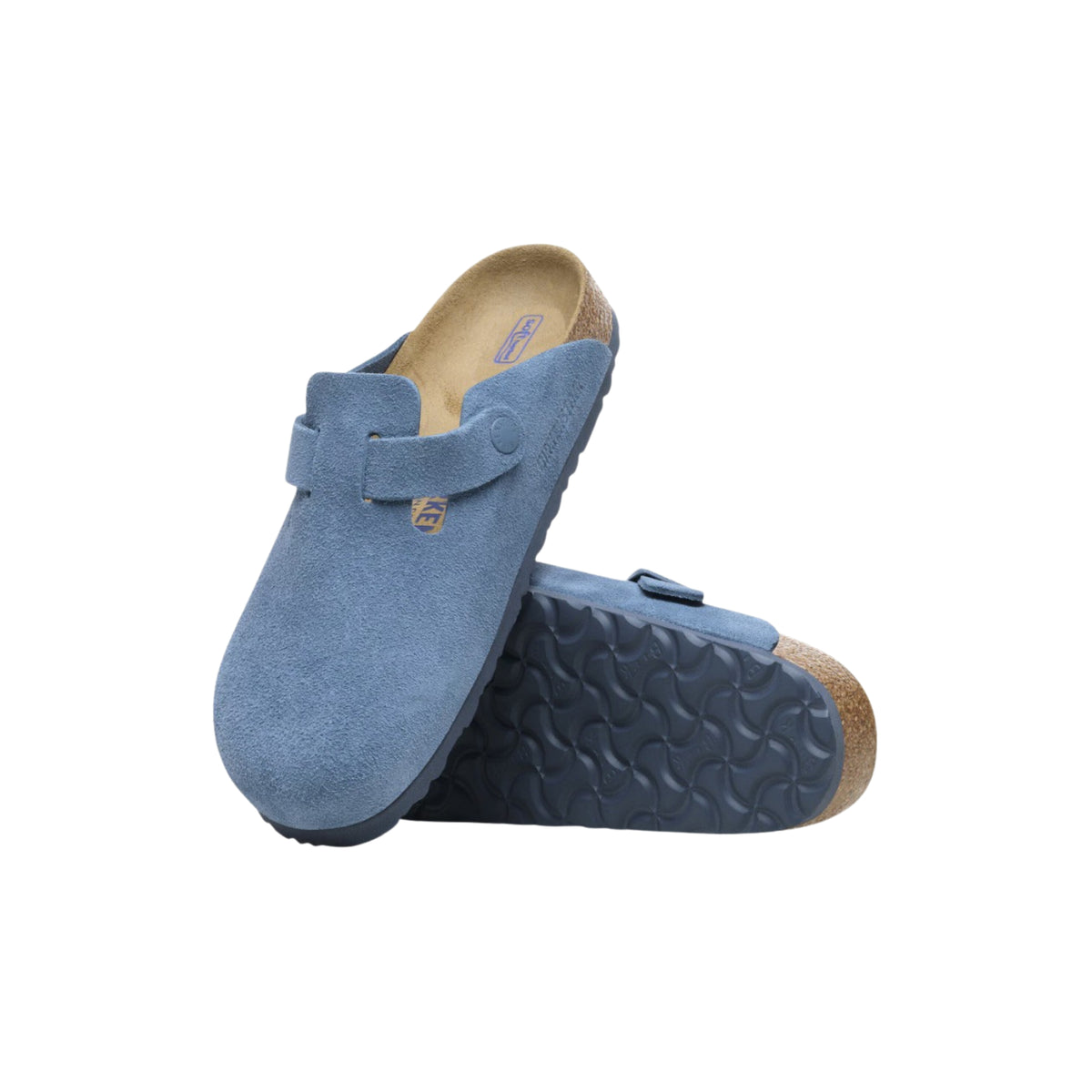 Birkenstock Boston Soft Footbed Unisex Suede Leather Clog Sandals - Elemental Blue