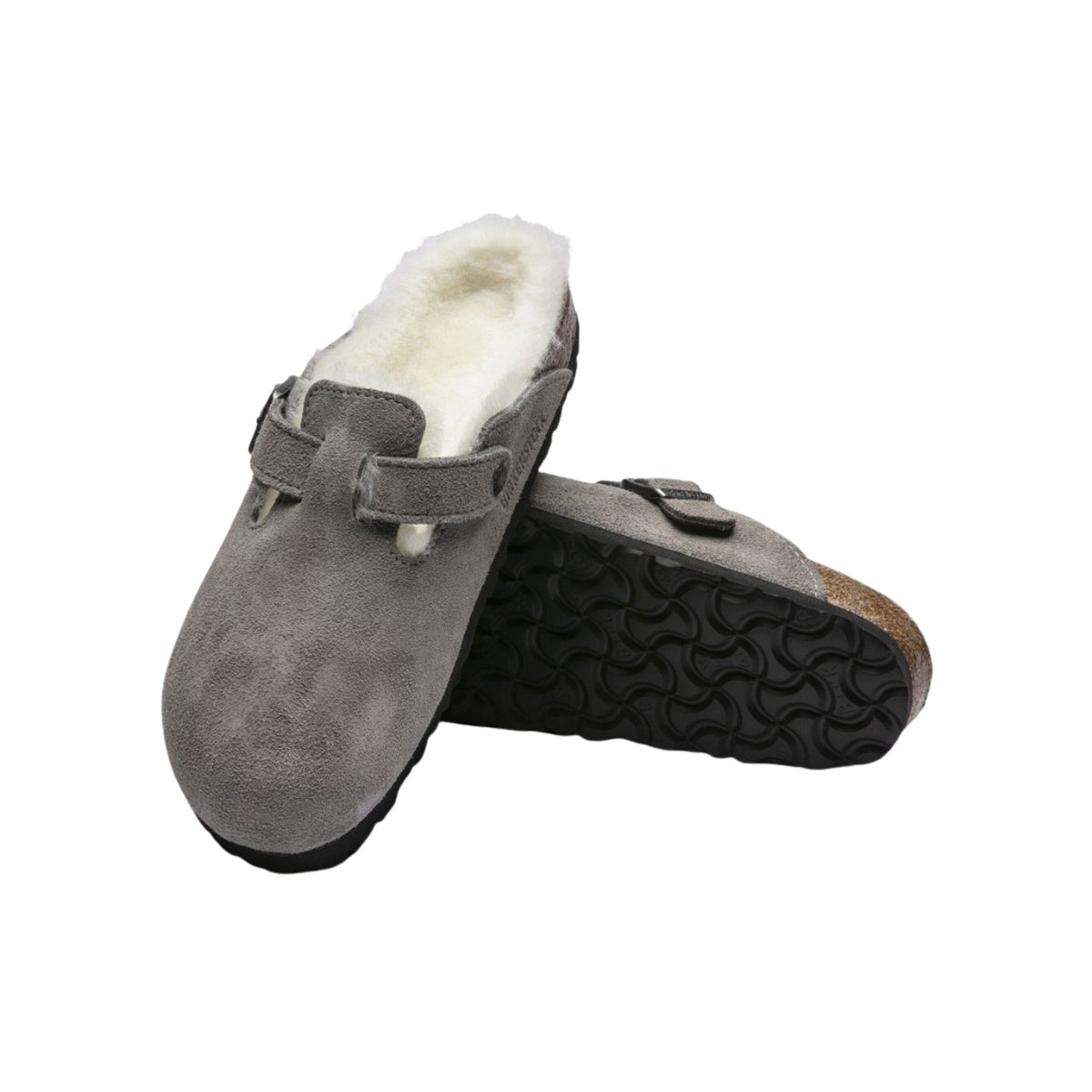 Birkenstock Boston VL Shearling Suede Leather Clog Sandal - Stone Coin