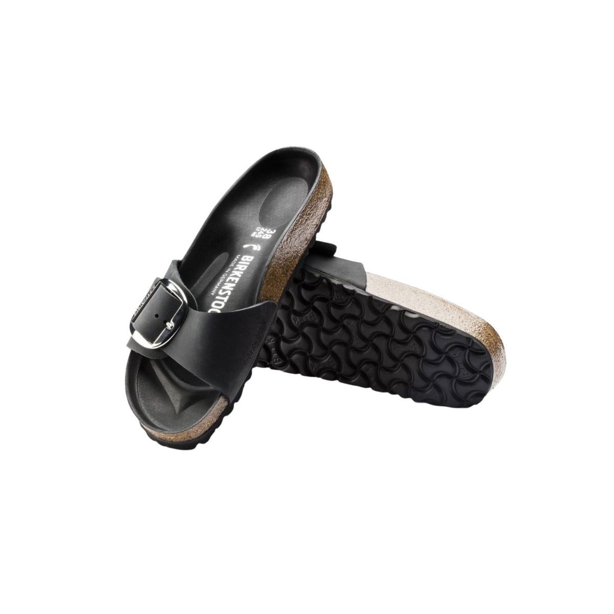 Birkenstock Madrid Big Buckle Oiled Leather Sandals - Black | Narrow