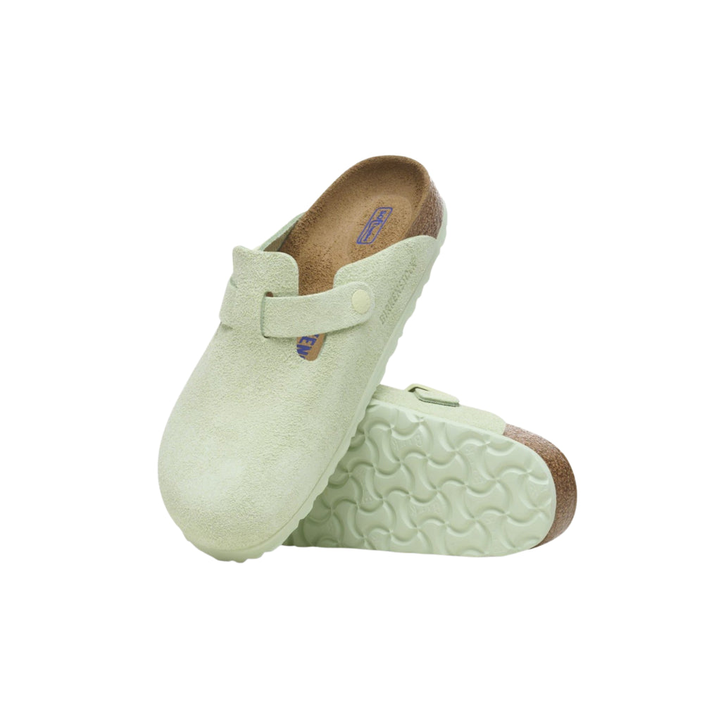 Birkenstock Boston Unisex Soft Footbed Suede Clog Sandals - Faded Lime
