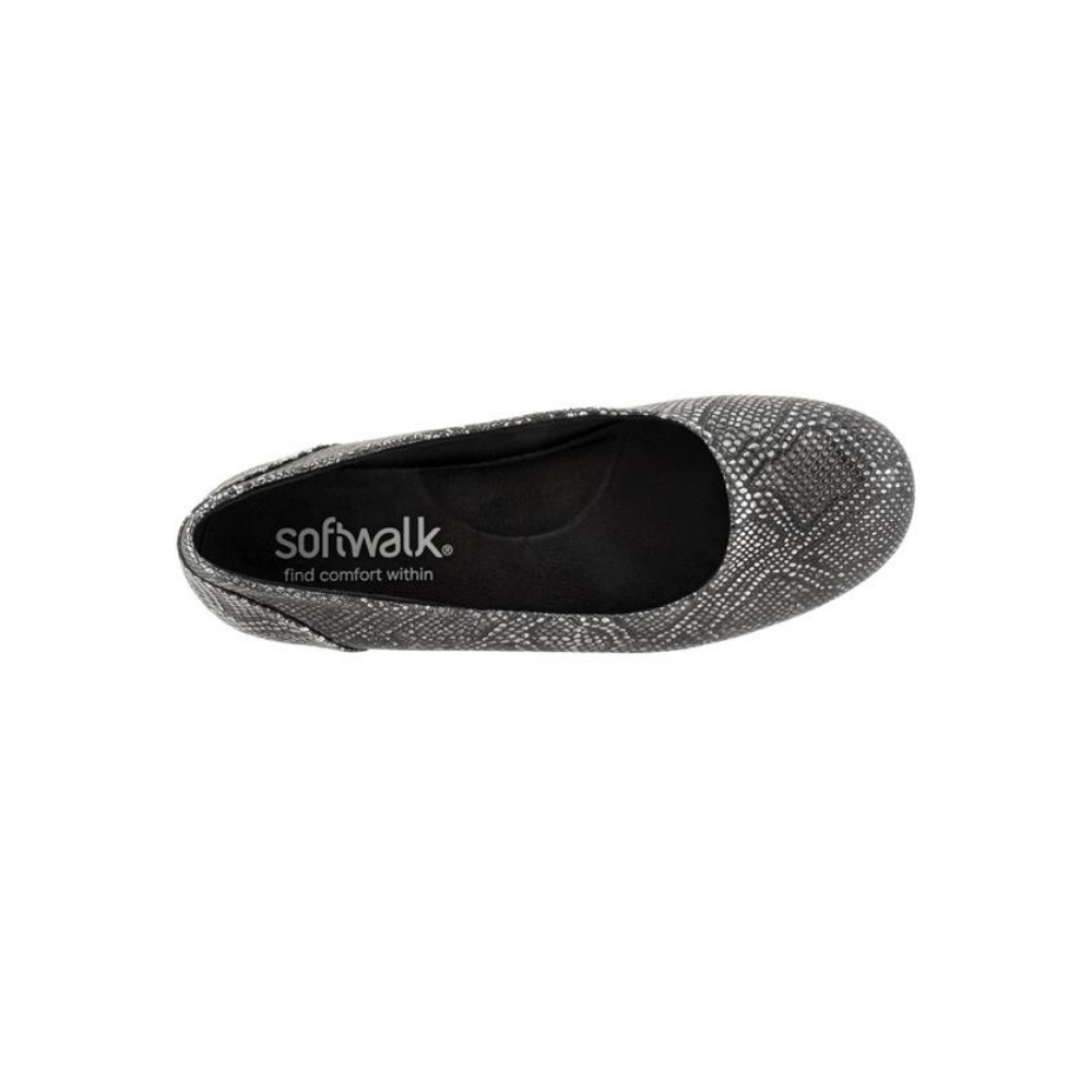 SoftWalk Women's Sonoma Leather Flats – Black Snake