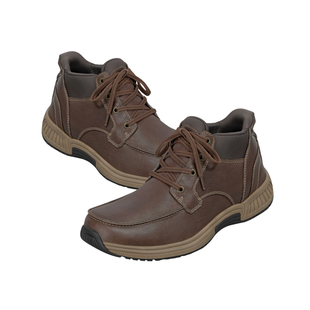 Orthofeet Men's Verno Hands-Free Slip-Resistant Leather Boot – Brown